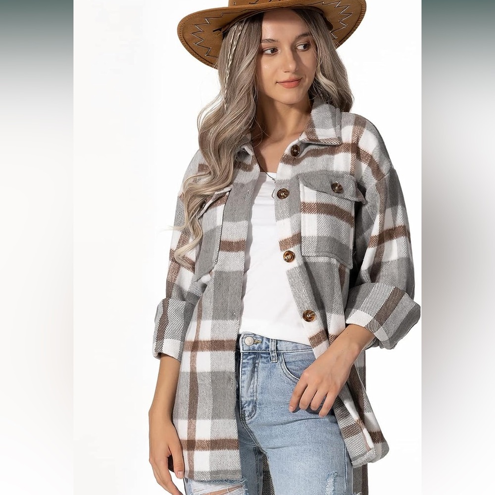 NEW! | Lviefent Gray Plaid Flannel Shacket